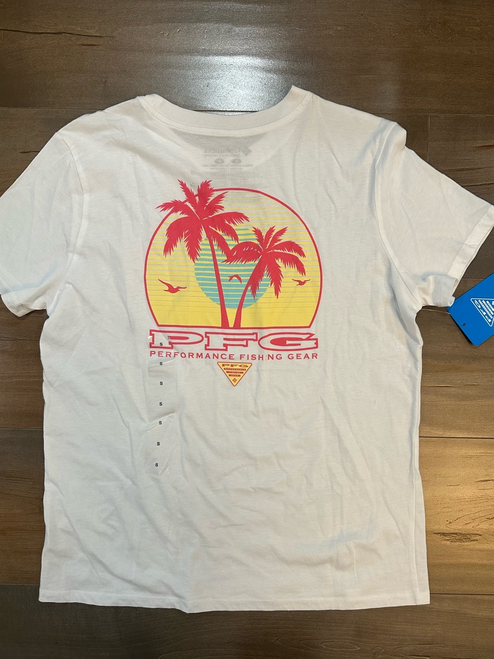 Columbia White Short-Sleeve Tee with Pink and Yellow Tropical Graphic